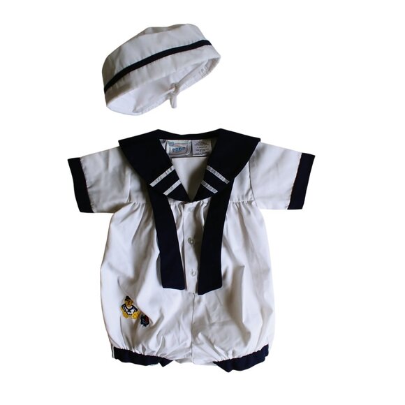 2 Piece Sailor-Style Nautical Romper and Matching Hat 6 Months. - Picture 2 of 10
